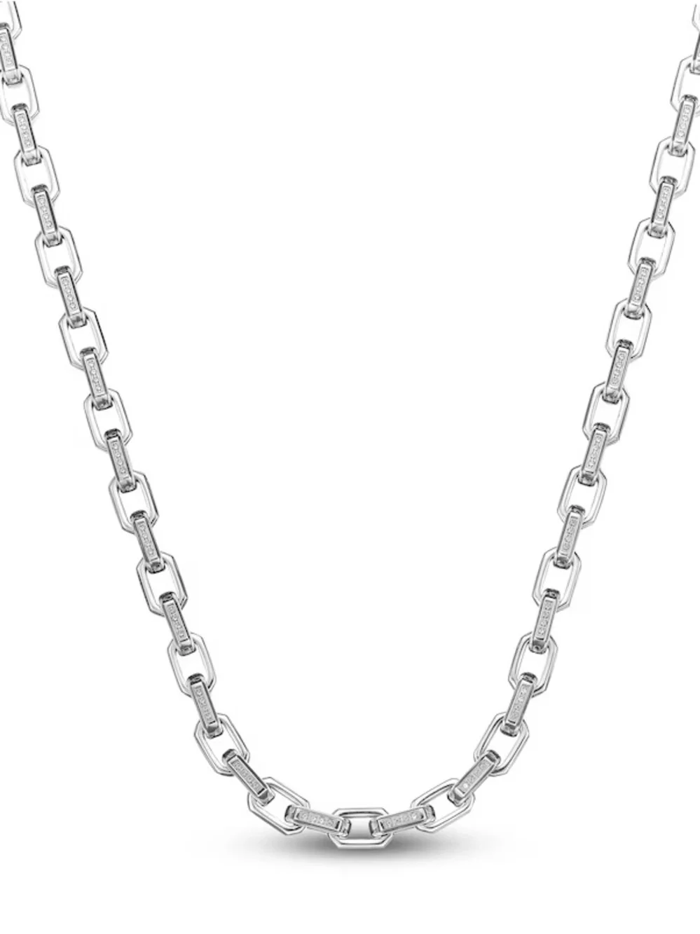 Men's White Lab-Created Sapphire Link Necklace~24”